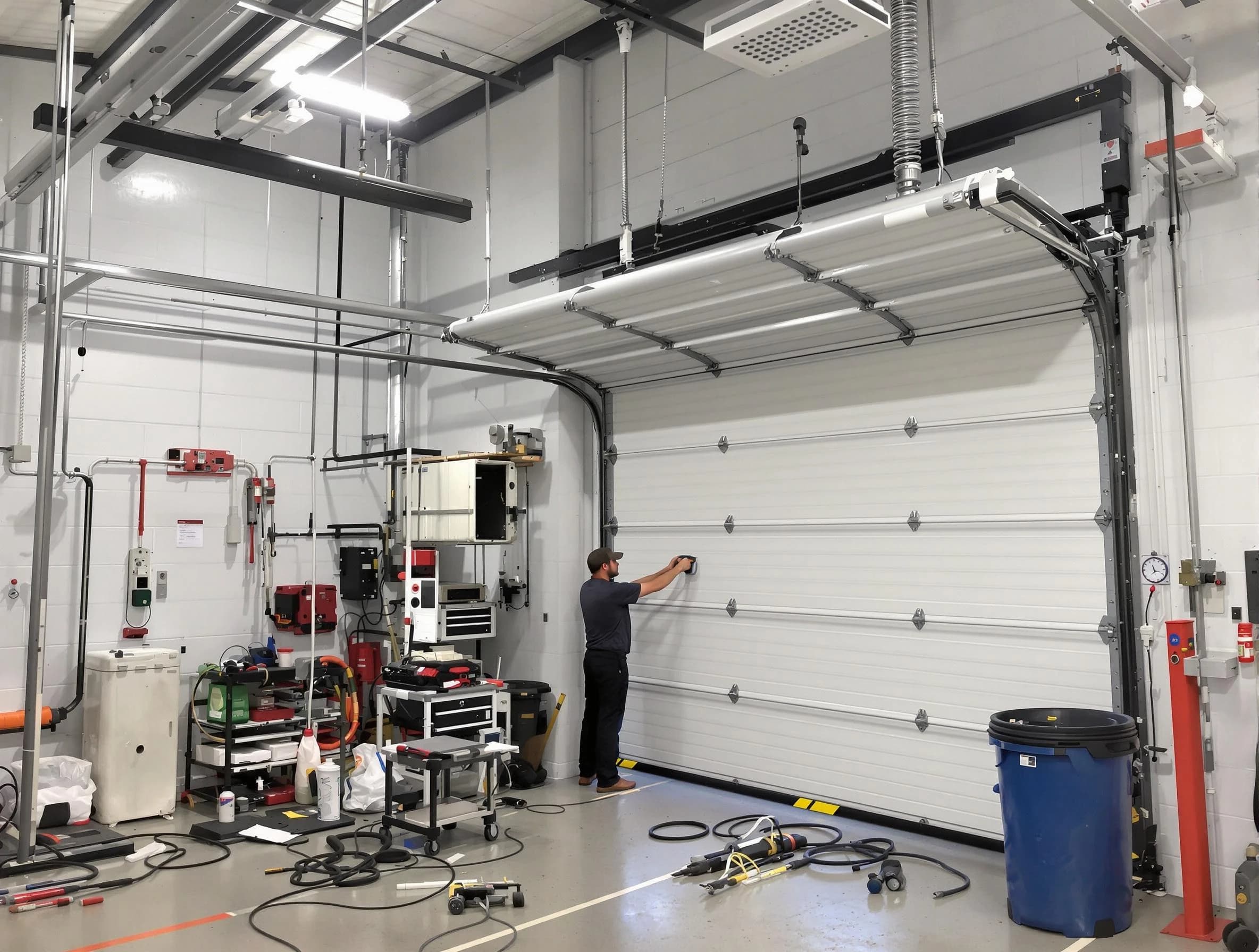 Montclair Garage Door Repair certified technician performing commercial door repair at a Montclair business facility