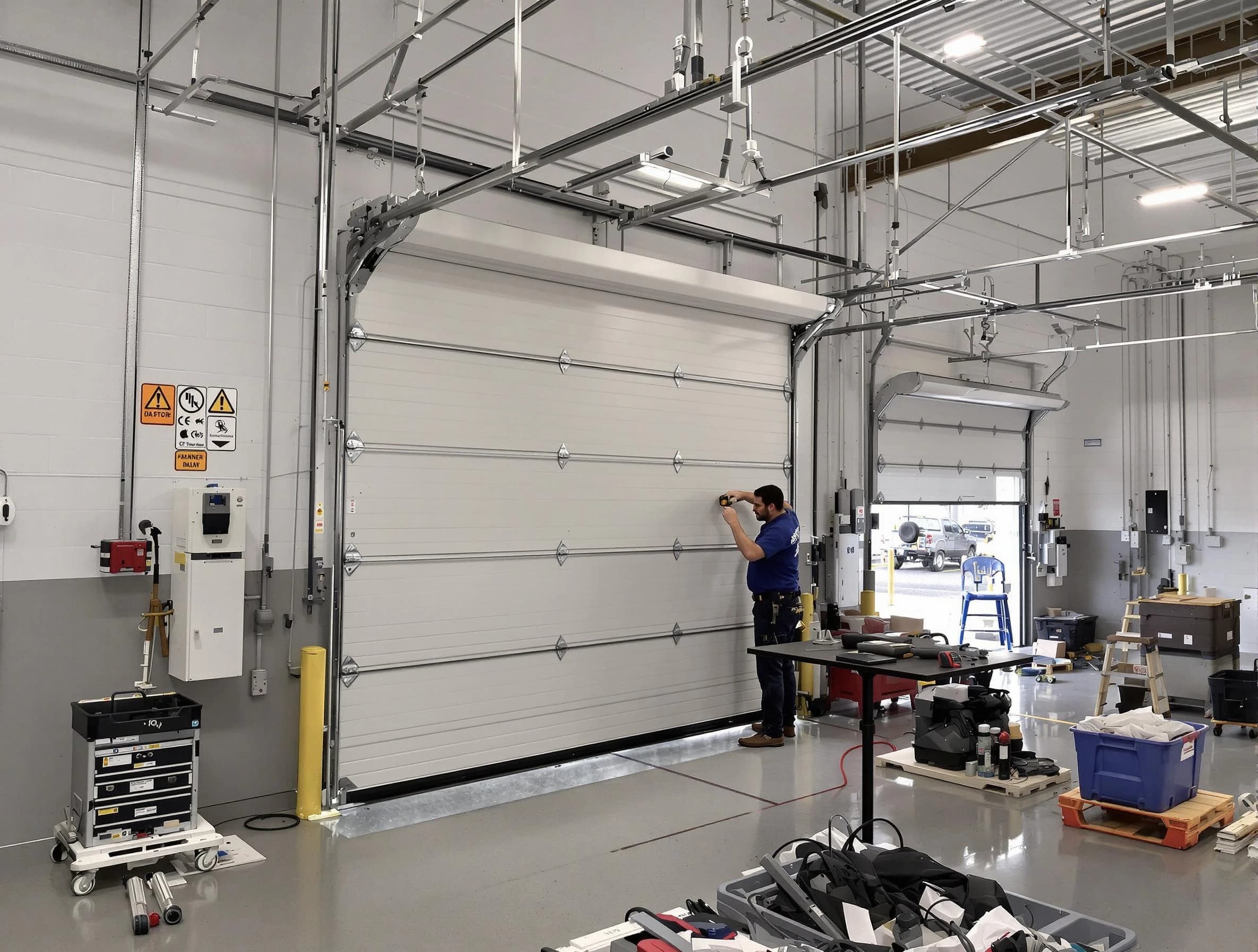 Commercial garage door repair being performed by Montclair Garage Door Repair expert in Montclair