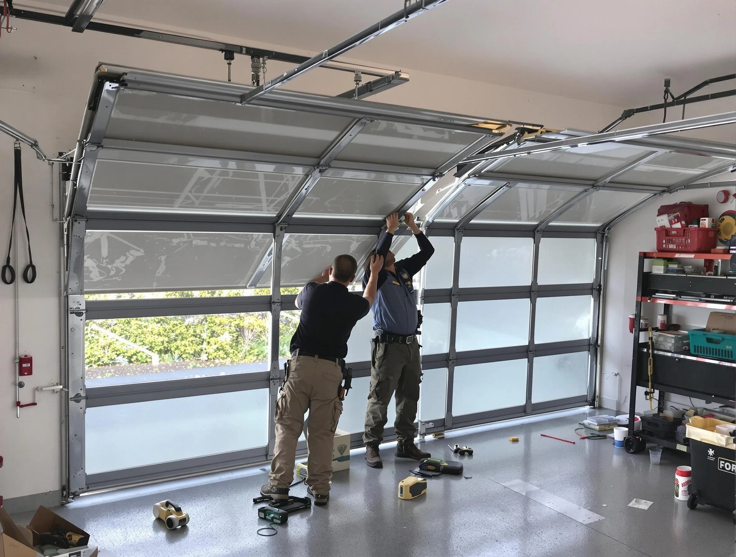 Montclair Garage Door Repair expert performing precise panel replacement on Montclair garage door