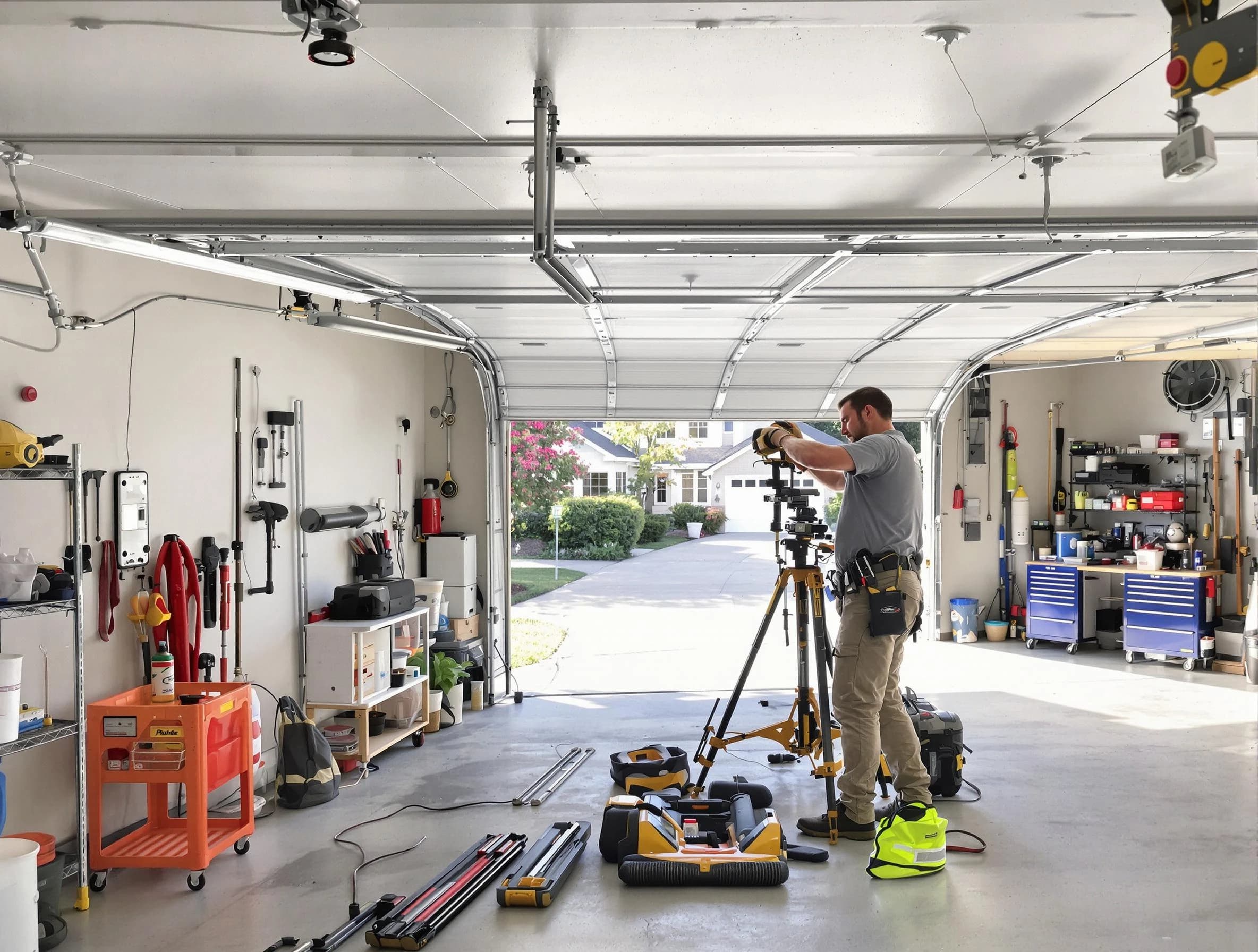 Montclair Garage Door Repair specialist performing laser-guided track alignment in Montclair