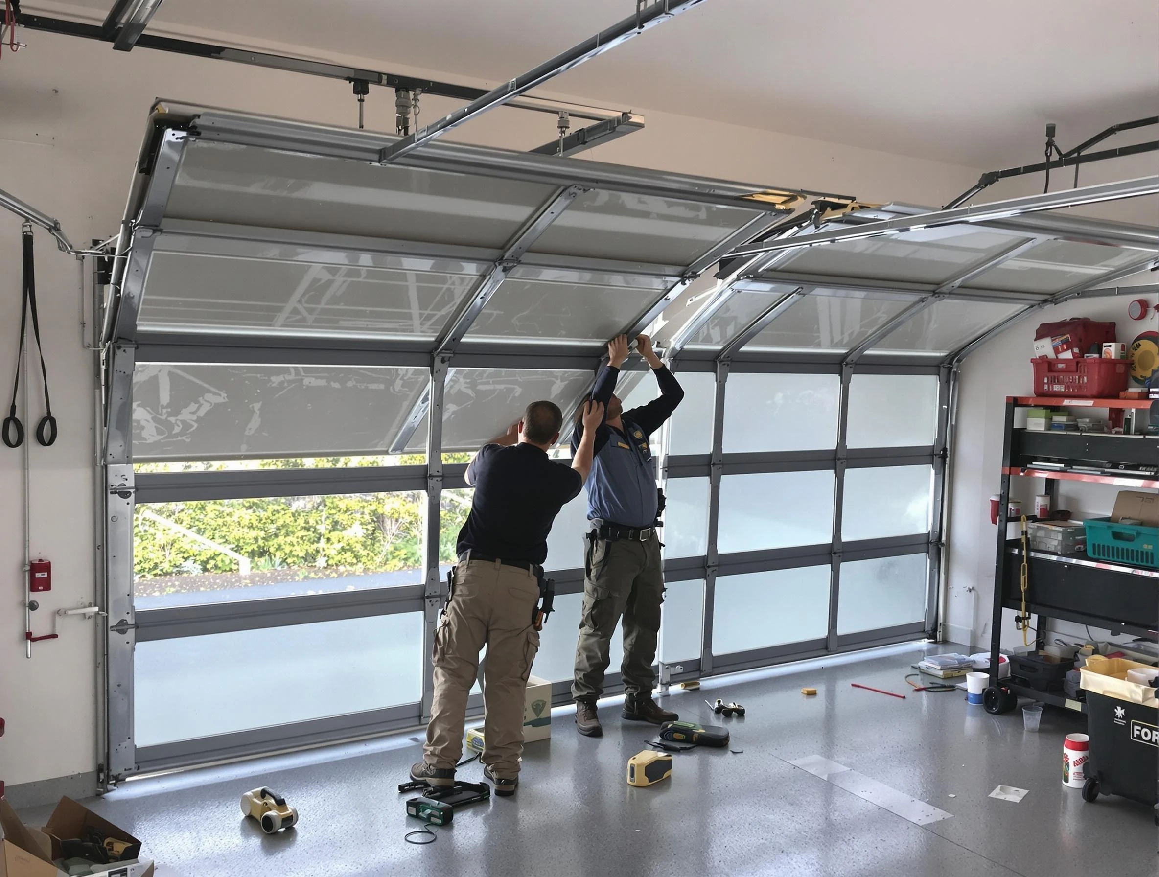 Montclair Garage Door Repair expert performing precise panel replacement on Montclair garage door