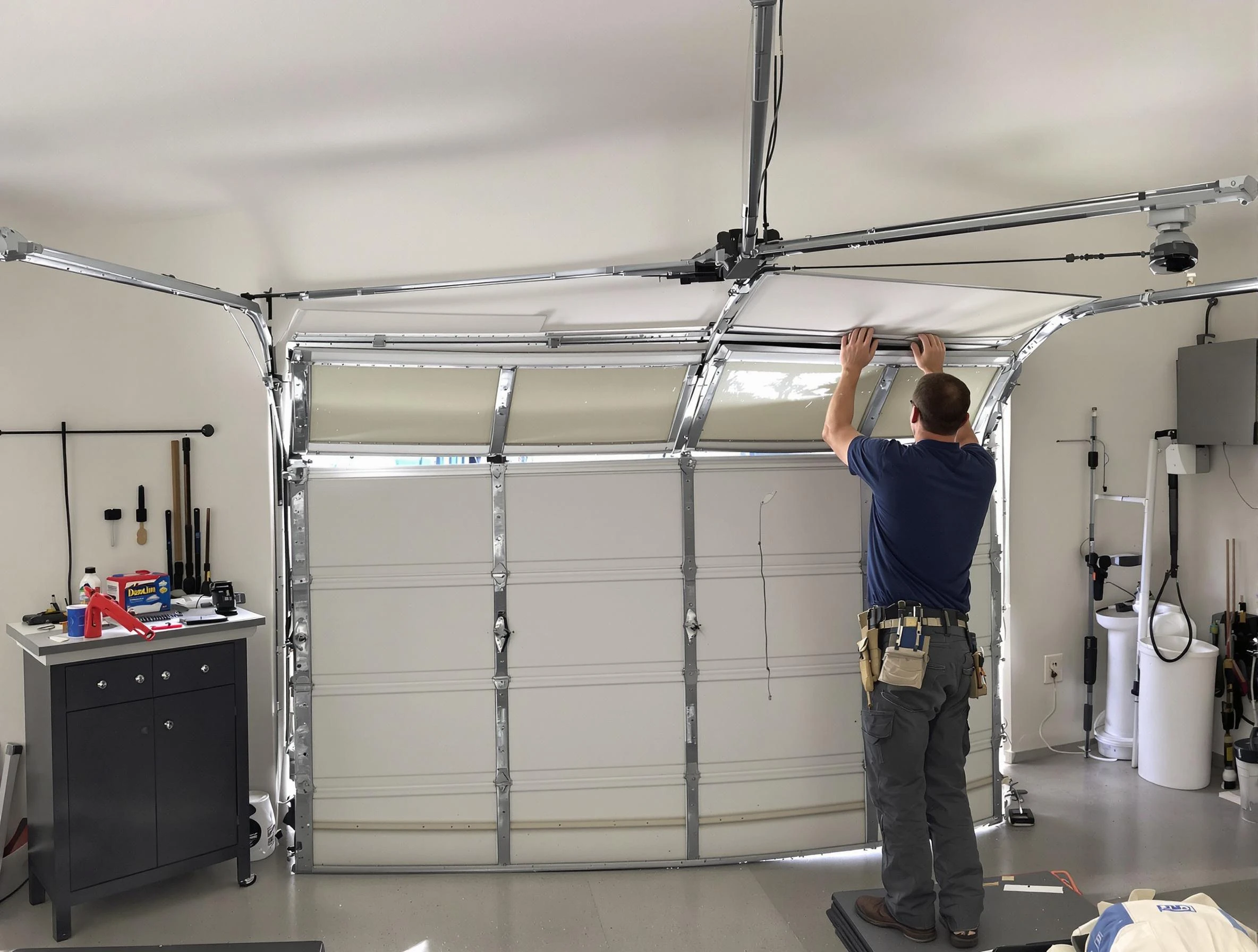 Montclair Garage Door Repair specialist performing precise section replacement on Montclair garage door